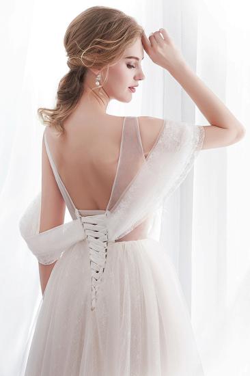 A-line Sleeveless Floor Length Lace Ivory Wedding Dresses_6