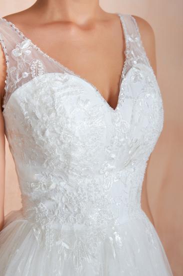 Affordable V-Neck Tulle Lace Long White Wedding Dress_10