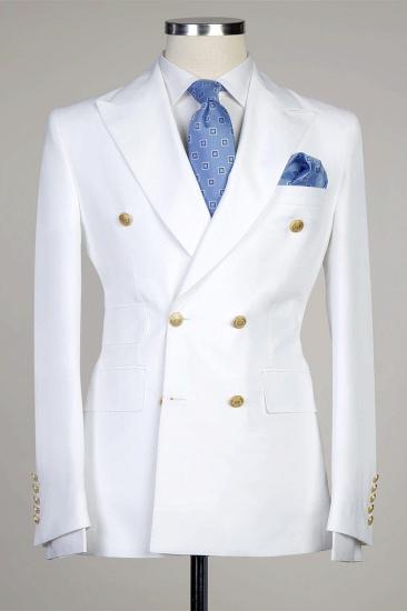 White Two Pieces Double Breasted Close Fitting Bespoke Men Suits_1