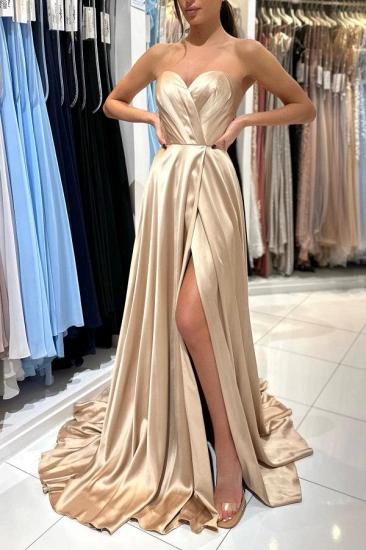 Long Champagne Heart Neck Evening Gown | Simple Prom Dresses_4