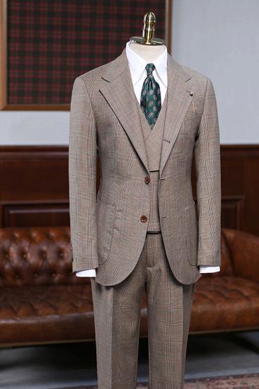 Atwood Handsome Light Khaki Check 3 Piece Custom Business Suit_2