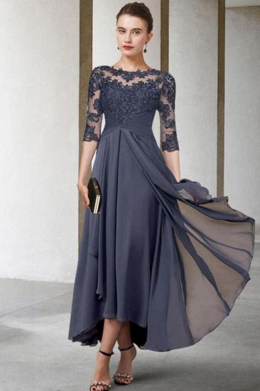Elegant Half Sleeves Scoop Neck Mother of the Bride Dress Chiffon Lace Wedding Guest Dress