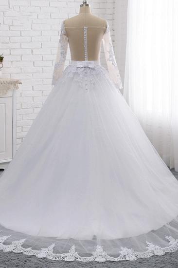 Bradyonlinewholesale Stylish Off-the-Shoulder Long Sleeves Wedding Dress Tulle Lace Appliques Bridal Gowns with Beadings On Sale_2