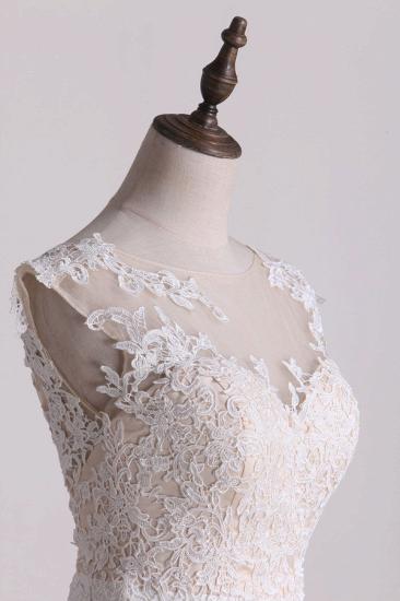 Bradyonlinewholesale Chic Jewel Tulle White Satin Wedding Dress Lace Appliques Ruffles Sleeveless Bridal Gowns On Sale_4