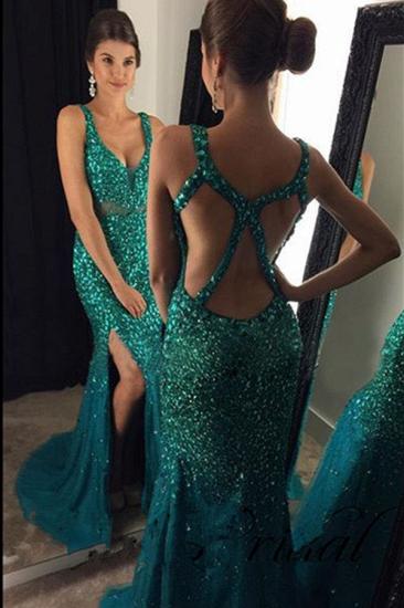Crystals Formal Evening Dresses Mermaid Open Back Crystals Sexy Prom Dress_1