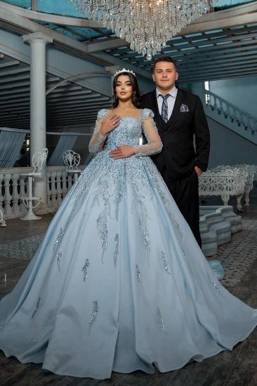 Luxurious Evening Dresses Long Blue Ball Gowns with Glitter_4