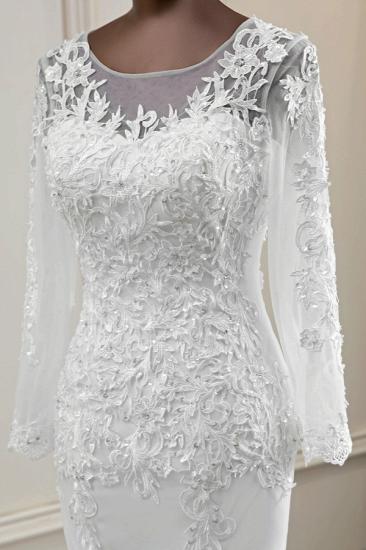 Bradyonlinewholesale Elegant Jewel Lace Mermaid White Wedding Dresses Long Sleeves Appliques Bridal Gowns_6