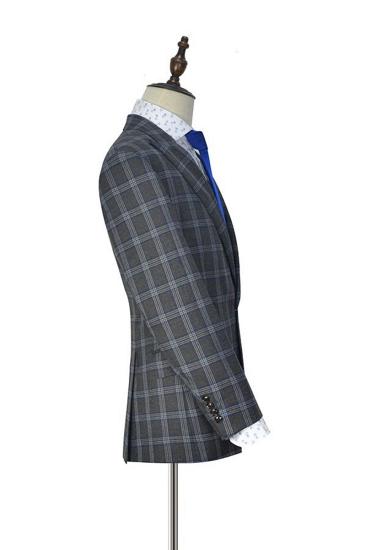 Soft Dark Grey Oversized Check Mens Suit | Mens Peak Lapel Three Piece Suit_4