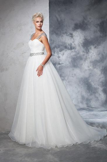 Long Tulle Ball Gown Straps Ruched Sleeveless Wedding Dresses_4