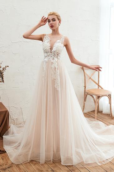Unique Tulle V-Neck Ivory Affordable Wedding Dress with Appliques_6