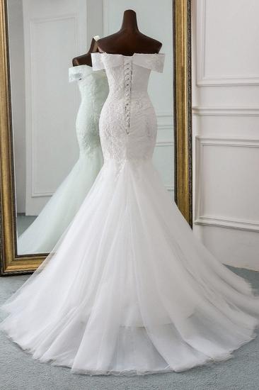 Bradyonlinewholesale Glamorous Tulle Lace Off-the-Shoulder White Mermaid Wedding Dresses Online_2