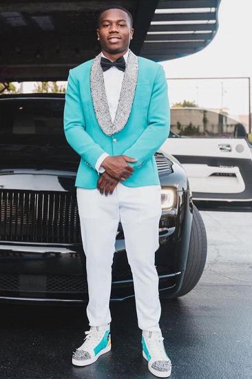 Walton Sky Blue White Beading Shawl Lapel Prom Suits With White Pants_1