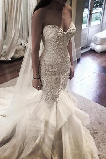 Delicate Mermaid Lace Ruffled Wedding Dress| Spaghetti Strap Bridal Gown_1