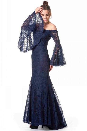 Royal Blue Floral Lace Floor Length Mermaid Evening Dress with Floaty Sleeves_1