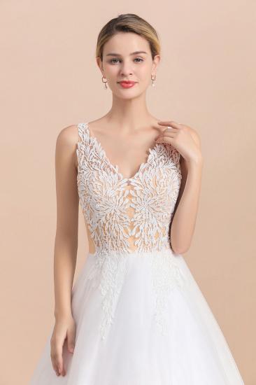 Elegant V-Neck Floral Lace A-line Wedding Dress Beach Sleeveless Tulle Church Dress_3