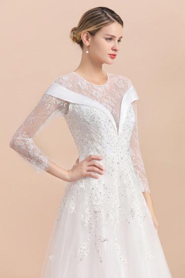Modest White Beaded Appliques Long Sleeves Round neck Floor length Lace Wedding Dress_6