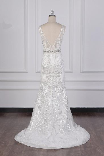 Bradyonlinewholesale Sparkly Sequins Straps V-Neck Wedding Dress Beadings Sleeveless Bridal Gowns with Sash On Sale_2