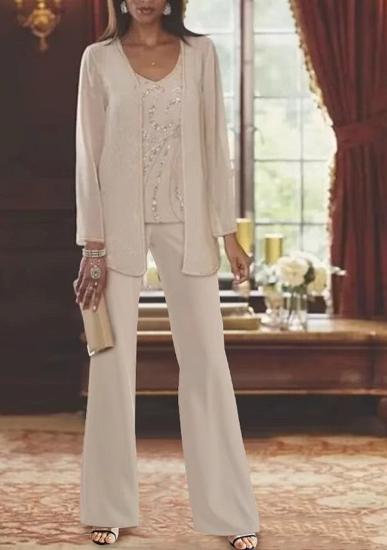 White 3 Piece Suit Mother of the Bride Dress Chiffon | Motherdress with Jacket_1