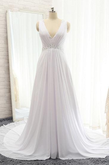 Bradyonlinewholesale Modest Straps V-neck Sleeveless Wedding Dresses White Chiffon Bridal Gowns Online