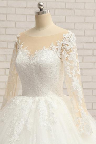Bradyonlinewholesale Affordable White Tulle Ruffles Wedding Dresses Jewel Longsleeves Lace Bridal Gowns With Appliques Online_3