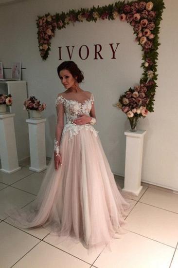 Princess Elegant Long Sleeve Tulle Bridal Gowns | Gorgeous Lace Applique Wedding Dresses_2