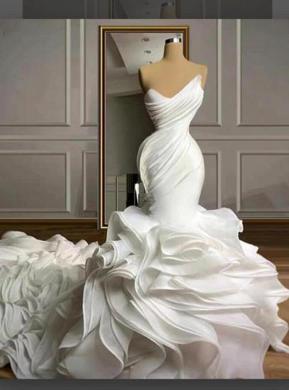 Stunning Strapless Organza Tiered Piping Mermaid Wedding Dress_1