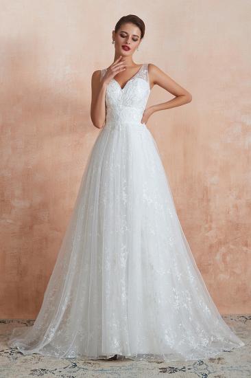 Affordable V-Neck Tulle Lace Long White Wedding Dress_3