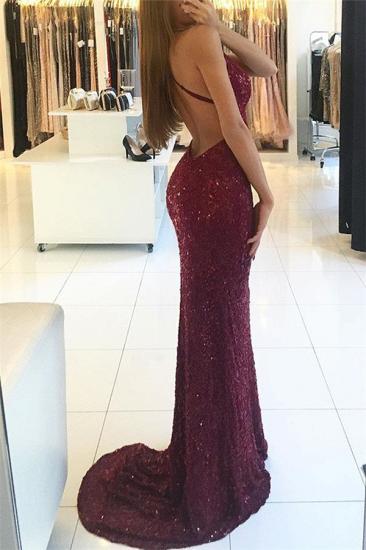 2022 Sexy Burgundy Shiny Sequins Evening Gowns V-neck Straps Backless Formal Prom Dress_2