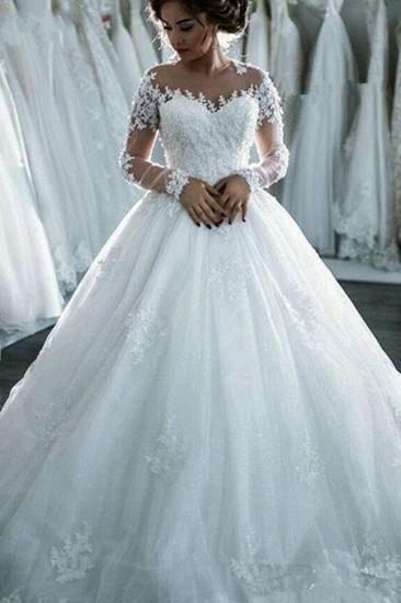 Sheer Lace Long-Sleeves Beaded Ball-Gown Wedding Dresses