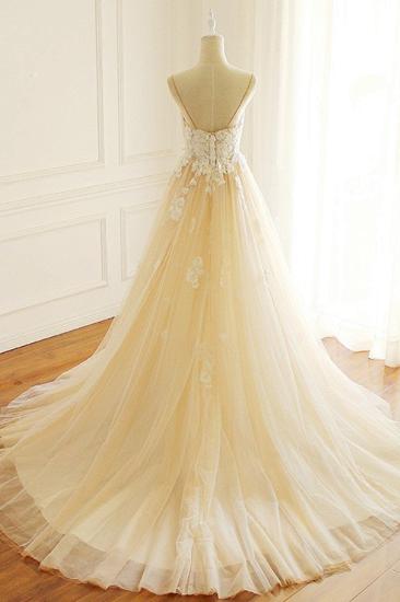 Bradyonlinewholesale Gorgeous Sweetheart Creamy Tulle Wedding Dress Spaghetti Straps Sweep Train Bridal Gowns On Sale_2