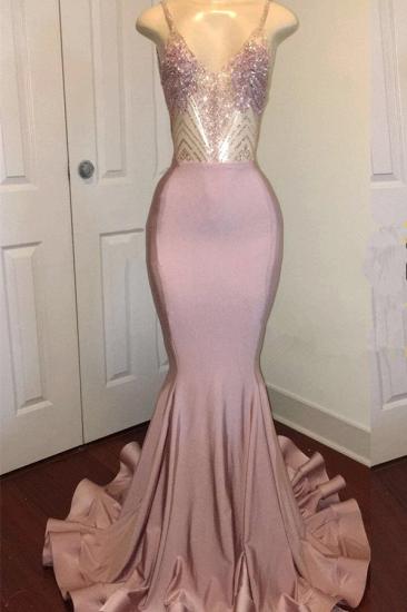 Spaghetti Straps Sparkling Beads Prom Dresses | Pink Sequins Sexy Backless Evening Gown