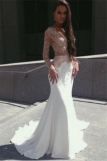 Champagne Gold Appliques Long Sleeves Prom Dress Mermaid Sexy Evening Gown