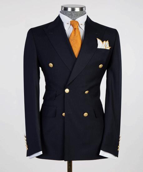 Latest Black Stripe Two Piece Point Collar Men's Suit_4