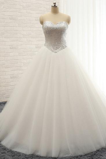 Bradyonlinewholesale Stylish Sweatheart White Sequins Wedding Dresses A line Tulle Bridal Gowns On Sale