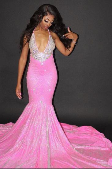 Sexy Halter Mermaid Evening Gowns Backless Prom Dress_2