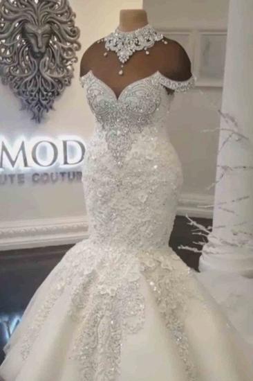 Luxury Crystals Mermaid Wedding Dresses | Off-the-Shoulder Appliques Bridal Gowns_1