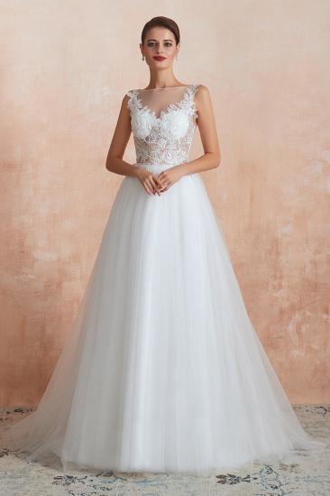 Exquisite Sequins White Tulle Affordable Wedding Dress with Appliques_9