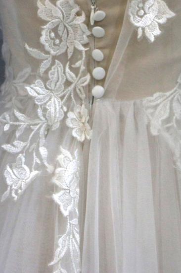 Bradyonlinewholesale Glamorous White Tulle V-Neck Beach Wedding Dress A Line Flower Bridal Gowns On Sale_4
