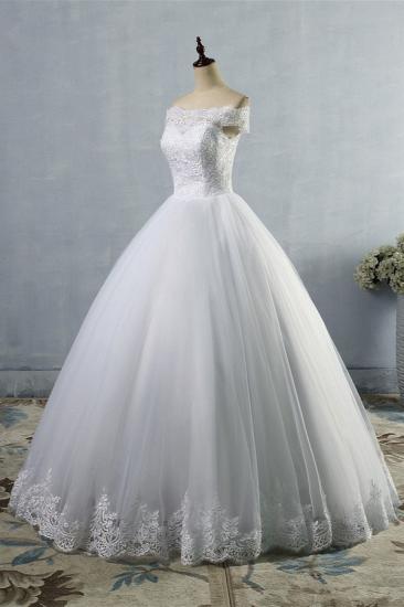 Bradyonlinewholesale Affordable Off-the-Shoulder Lace Tulle Wedding Dress Short Sleeves White Bridal Gowns On Sale_3
