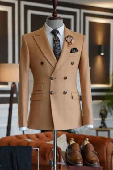 Amos Dust Orange Double Breasted Business Suit with Black Pants_1