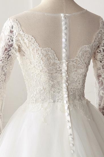 Bradyonlinewholesale Elegant Jewel Tulle Lace White Wedding Dress A-Line Long Sleeves Appliques Bridal Gowns On Sale_5