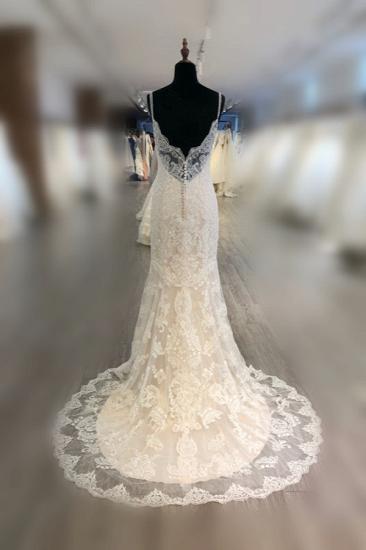 Bradyonlinewholesale Elegant Spaghetti Straps Mermaid Wedding Dress Tulle Lace Appliques V-Neck Bridal Gowns Online_2