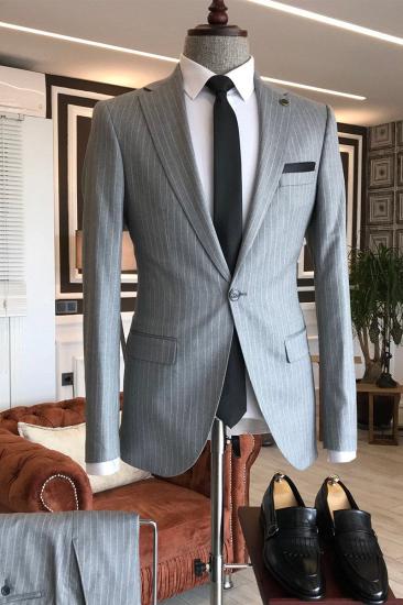 Quinn Formal Grey Striped Notched Lapel Slim Fit Business Mens Suit_2