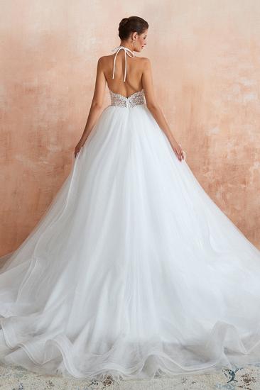 Exquisite Lace Halter Ball Gown White Wedding Dress with Open Back_2