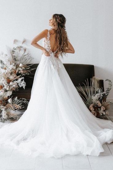 A-line white strapless lace summer beach tulle wedding dress_2
