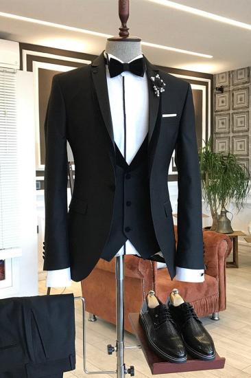 Devin Elegant 3 Piece Black Notched Lapel Business Mens Suit_1