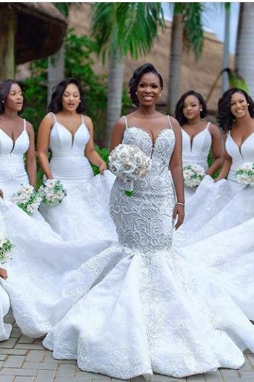 Luxury Beaded Lace Mermaid Sweetheart Wedding Dresses | Spaghetti-Straps Appliques Bride Dresses_7