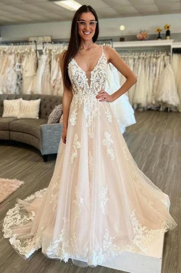 Elegant Wedding Dress V Neckline | Wedding dresses A line lace_1
