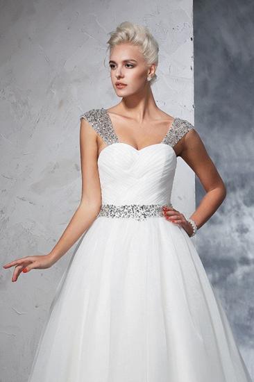 Long Tulle Ball Gown Straps Ruched Sleeveless Wedding Dresses_5