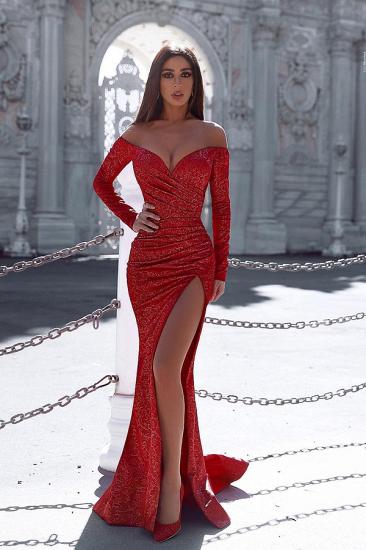 Burgundy Mermaid Evening Gown with Sleeves Splitfront Sexy Party Dress_2